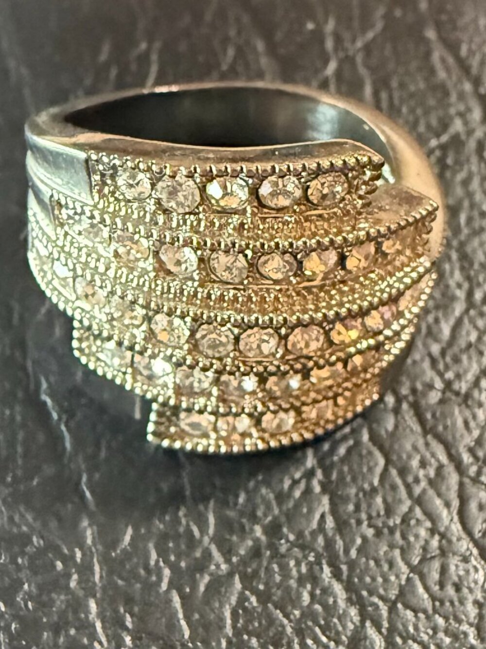 Crystal Wrap Ring Silver Tone Rhinestone Statement Ring